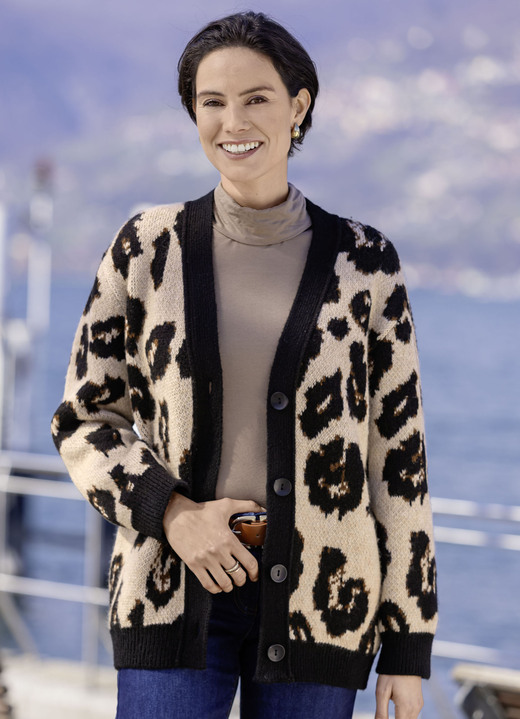 Gebreide jasjes - Cardigan met een pluizig gevoel, in Größe L(44/46) bis XXL(52/54), in Farbe BEIGE-SCHWARZ-BRAUN Ansicht 1
