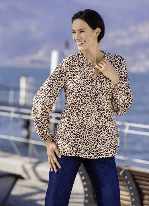 Lange mouw - Tuniek met strikjes, in Größe 036 bis 054, in Farbe BEIGE-TAUPE-SCHWARZ-BUNT Ansicht 1