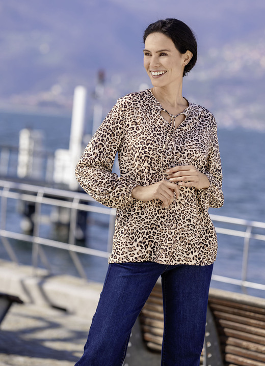 Lange mouw - Tuniek met strikjes, in Größe 036 bis 054, in Farbe BEIGE-TAUPE-SCHWARZ-BUNT Ansicht 1