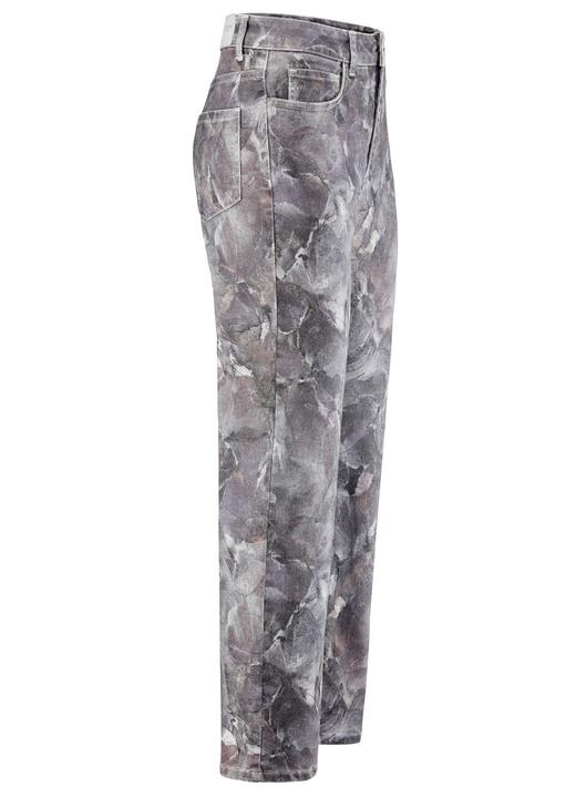Broek met knoop- en ritssluiting - Prachtig gebloemde broek Broek met knoop- en ritssluiting - Prachtig gebloemde broek, in Größe 017 bis 050, in Farbe GRAU-BEERE-ECRU