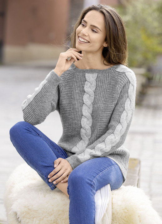 Lange mouw - Trui met glitteraccenten, in Größe L(44/46) bis XS (32/34), in Farbe GRIJS MOTIEF-LICHTGRIJS MOTIEF Ansicht 1