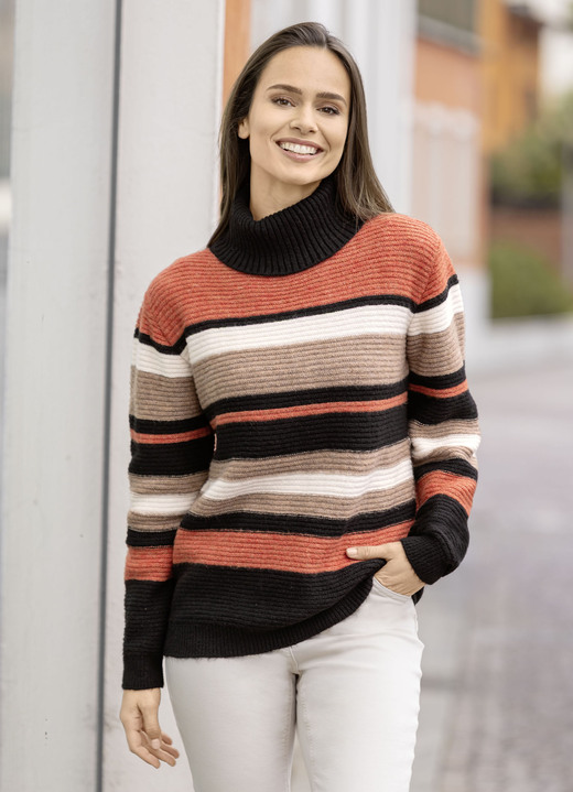 Lange mouw - Gestreepte trui, in Größe L(44/46) bis XXL(52/54), in Farbe ZWART-KREEFT-MULTICOLOR
