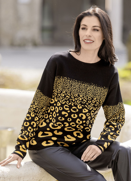 Lange mouw - Trui in jacquardmotief, in Größe L(44/46) bis XXL(52/54), in Farbe ZWART-GEEL Ansicht 1