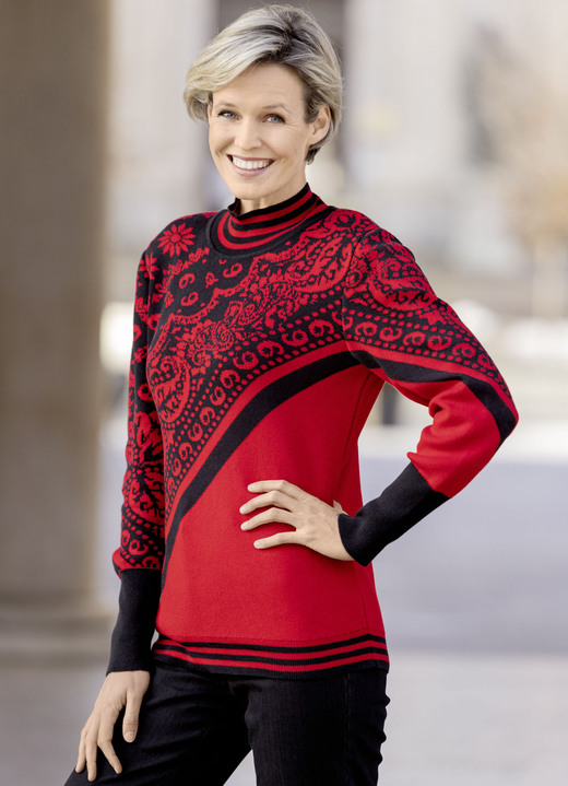 Lange mouw - Trui in jacquardmotief, in Größe 036 bis 052, in Farbe ROOD-ZWART Ansicht 1