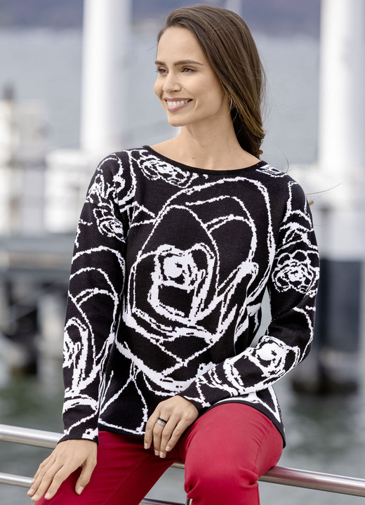 Lange mouw - Trui in jacquardmotief, in Größe L(44/46) bis XXL(52/54), in Farbe ZWART-ECRU Ansicht 1