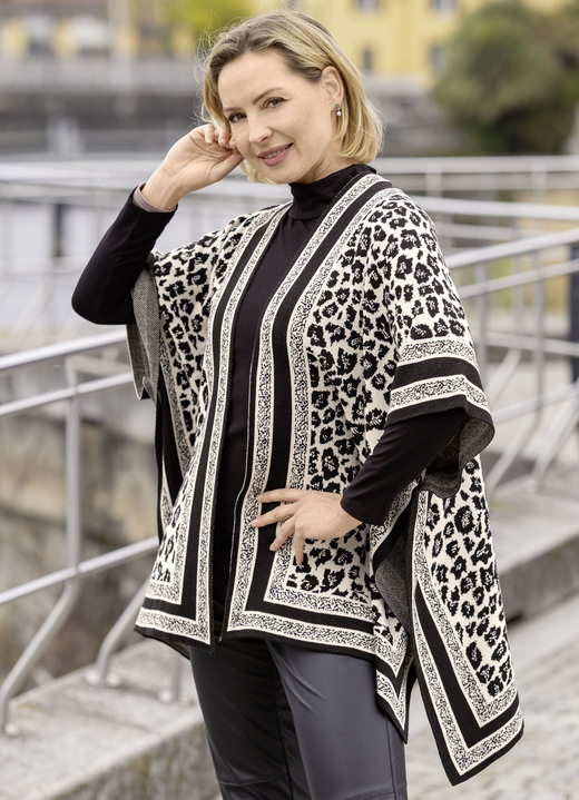 Gebreide vesten - Poncho in jacquardmotief, in Größe 1 (36-42) bis 3 (50-54), in Farbe SCHWARZ-ECRU Ansicht 1