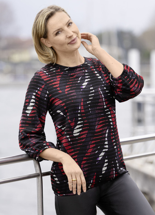 3/4-mouw - Shirt met all-over print, in Größe 038 bis 054, in Farbe SCHWARZ-ROT-ECRU