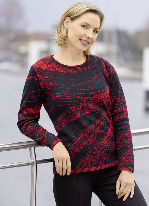 Lange mouw - Trui met jacquardpatroon, in Größe 038 bis 054, in Farbe ZWART-ROOD Ansicht 1
