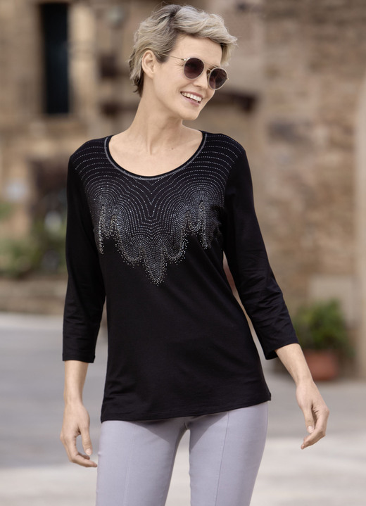 3/4-mouw - Shirt met flatlocknaad, in Größe 036 bis 052, in Farbe ZWART