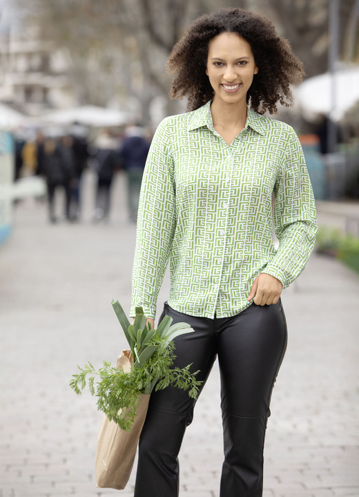 Lange mouw - Blouse met overhemdkraag Lange mouw - Blouse met overhemdkraag, in Größe 036 bis 052, in Farbe MINT-WEISS