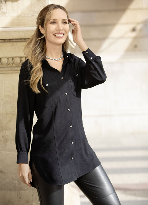 Basics - Figuurnaadloze lange blouse, in Größe 036 bis 054, in Farbe SCHWARZ