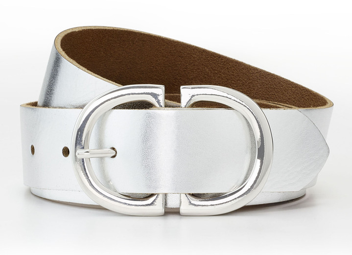 Riemen - Elegante damesriem, 3,5 cm breed, in Größe 100 bis 120, in Farbe SILBER Ansicht 1