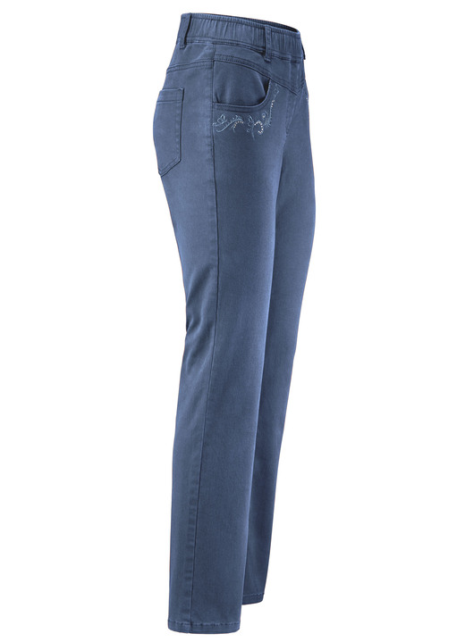 Broeken met elastische band - Broek met fonkelende strass steentjes Broeken met elastische band - Broek met fonkelende strass steentjes, in Größe 018 bis 052, in Farbe JEANSBLAU