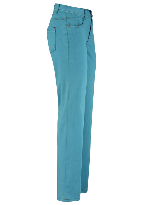Broek met knoop- en ritssluiting - Zachte 5-pocketbroek, in Größe 017 bis 050, in Farbe PETROL Ansicht 1