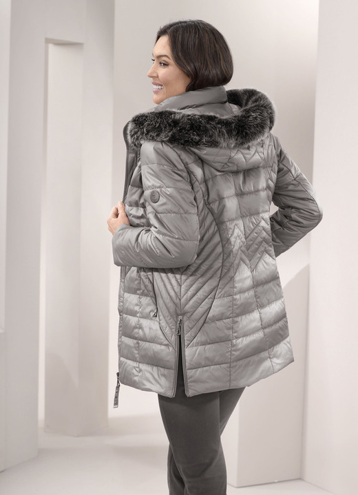 Winterjassen - Jas met afneembare imitatiebontrand, in Größe 036 bis 054, in Farbe GRIJS Ansicht 1