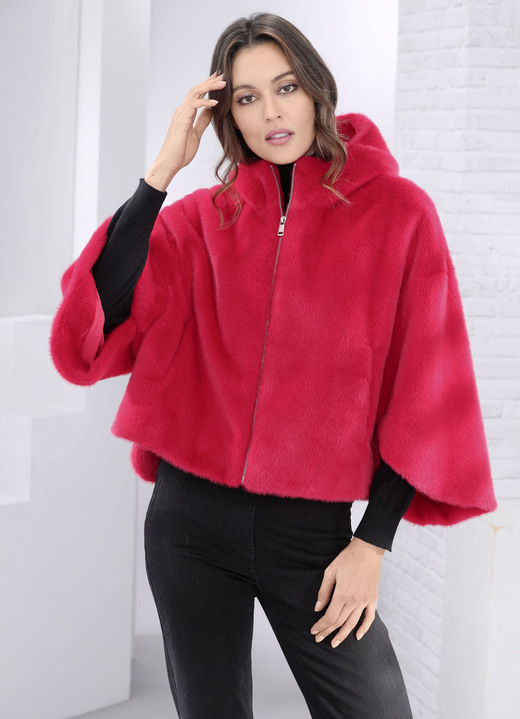 Jassen van imitatiebont - Kort cape-vormig jasje, in Größe 034 bis 050, in Farbe ROT Ansicht 1