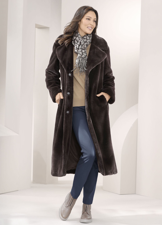 Faux Fur jassen - Jas van knuffelzacht imitatiebont, in Größe 036 bis 052, in Farbe MOKKA