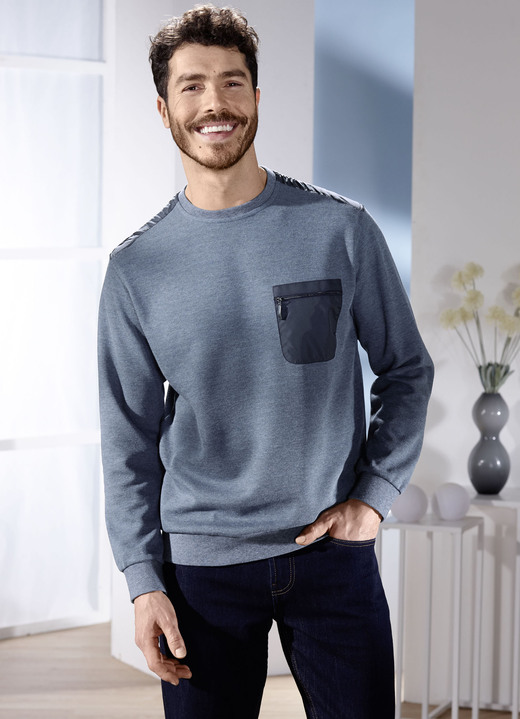 Inspiratie - Sweatshirt met borstzakje, in Größe 3XL (64/66) bis XXL (60/62), in Farbe JEANSBLAU MELIERT
