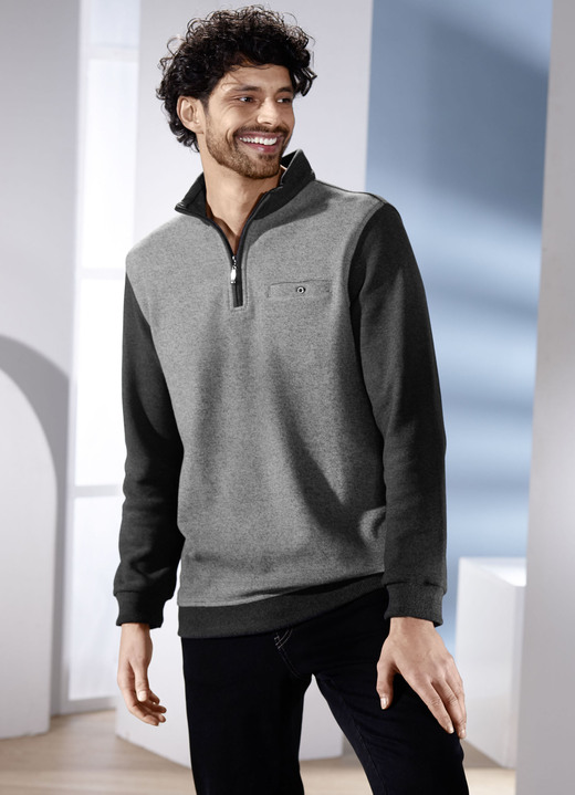 Sweatshirts - Trui van “Milano Italy”, in Größe 3XL (64/66) bis XXL (60/62), in Farbe GRAU-ANTHRAZIT MELIERT Ansicht 1