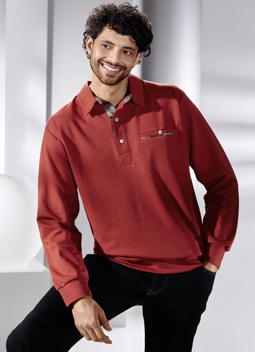 Sweatshirts - Poloshirt in 3 kleuren, in Größe 046 bis 062, in Farbe ROEST Ansicht 1