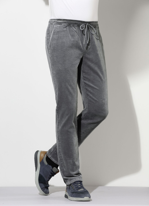 Broeken - Corduroy broek met elastische tailleband in 3 kleuren, in Größe 024 bis 060, in Farbe GRAU Ansicht 1
