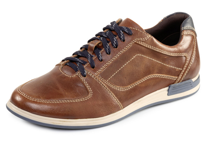 Instappers & veterschoenen - GINO GALANTE, klassieke heren veterschoenen, met blauwe bies Instappers & veterschoenen - GINO GALANTE, klassieke heren veterschoenen, met blauwe bies, in Größe 040 bis 046, in Farbe COGNAC