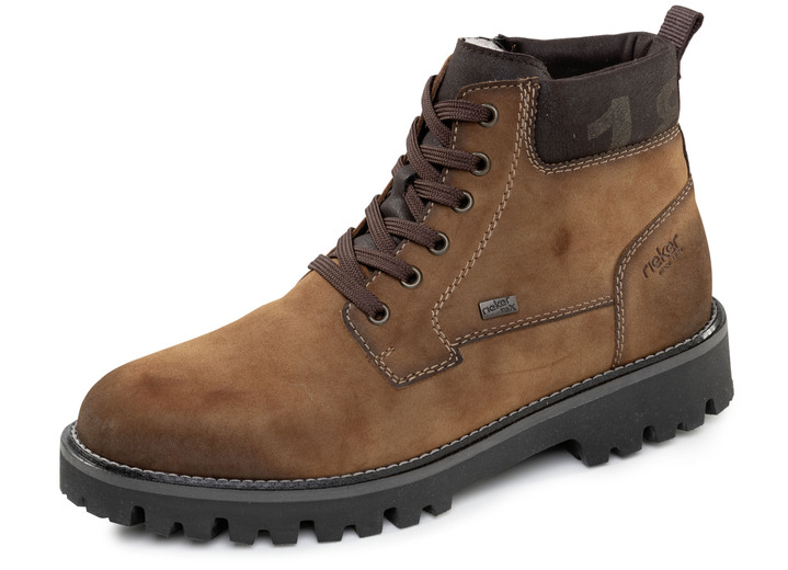 Laarsjes - Rieker, gevoerde herenlaarzen, winterschoenen, breedte H, met rits Laarsjes - Rieker, gevoerde herenlaarzen, winterschoenen, breedte H, met rits, in Größe 040 bis 046, in Farbe COGNAC