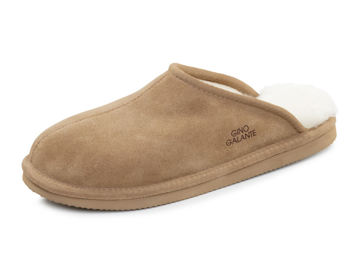 Laarsjes - GINO GALANTE, trendy herenpantoffels, met lamsvacht Laarsjes - GINO GALANTE, trendy herenpantoffels, met lamsvacht, in Größe 041 bis 047, in Farbe CAMEL
