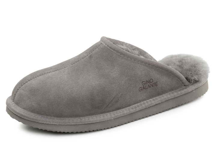 Huisschoenen - GINO GALANTE, trendy herenpantoffels, met lamsvacht Huisschoenen - GINO GALANTE, trendy herenpantoffels, met lamsvacht, in Größe 041 bis 047, in Farbe GRAU