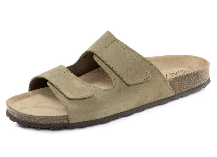Sandalen & slippers - GINO GALANTE, klassieke herenmuiltjes, breedte H, met klittenbandsluiting Sandalen & slippers - GINO GALANTE, klassieke herenmuiltjes, breedte H, met klittenbandsluiting, in Größe 040 bis 046, in Farbe OLIV