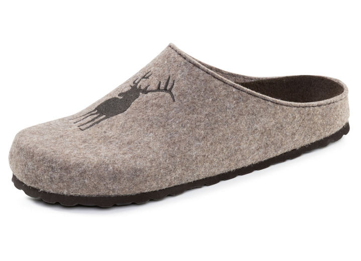 Huisschoenen - GINO GALANTE, trendy herenpantoffels, breedte H, met hertenborduursel Huisschoenen - GINO GALANTE, trendy herenpantoffels, breedte H, met hertenborduursel, in Größe 040 bis 046, in Farbe SAND