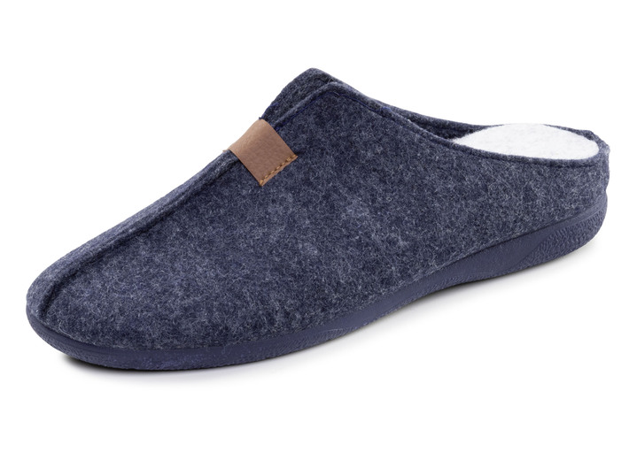 Huisschoenen - Klassieke herenpantoffels, gemaakt van wolvilt Huisschoenen - Klassieke herenpantoffels, gemaakt van wolvilt, in Größe 040 bis 046, in Farbe BLAU
