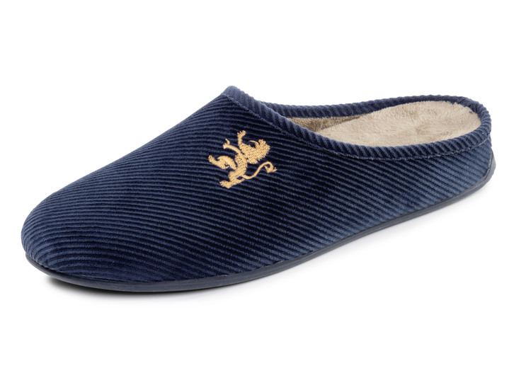 Huisschoenen - Elegante herenpantoffels met uitneembaar voetbed Huisschoenen - Elegante herenpantoffels met uitneembaar voetbed, in Größe 040 bis 046, in Farbe MARINE