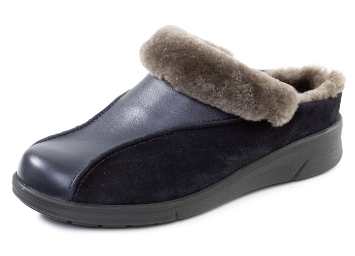 Huisschoenen - ELENA EDEN, warme damespantoffels, breedte H, met lamsvacht, in Größe 036 bis 041, in Farbe MARINE Ansicht 1