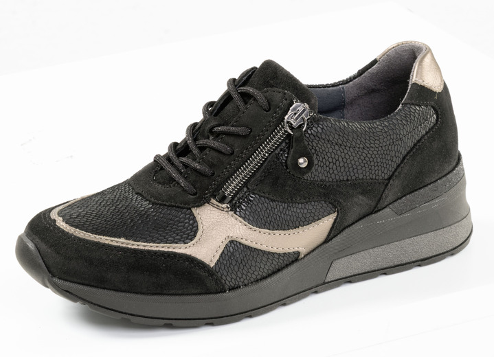 Breedte H - Waldläufer, comfortabele damessneakers, breedte H, met uitneembaar voetbed, in Größe 3 1/2 bis 8, in Farbe ZWART-BRONS Ansicht 1