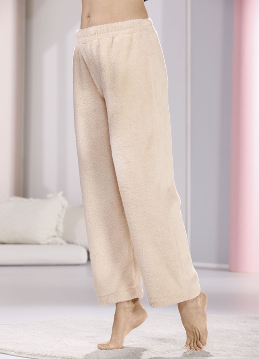 Pyjama's & shorty's - Lange loungebroek met elastische tailleband, in Größe 036 bis 052, in Farbe ECRU Ansicht 1