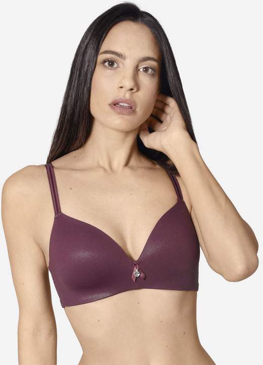 T-Shirt-BH - Elegante glinsterende Sassa-bh, in Größe 075 bis 095, in Cup B, in Farbe BORDEAUX Ansicht 1