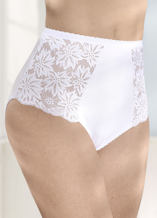 Slip - Vierpack slips met elastische kanten bloemenprint, in Größe 038 bis 050, in Farbe 2X WEISS, 2X SCHWARZ Ansicht 1