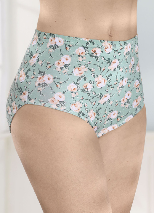 Slip - Verpakking van vier slips met een mooi bloemendessin, in Größe 038 bis 056, in Farbe 2X JADE-PUDER-GRÜN BEDRUCKT, 2X JADE Ansicht 1