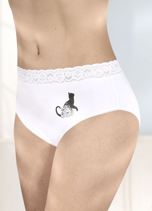 Slip - Vierpack slips met kattenmotief, in Größe 038 bis 052, in Farbe WEISS Ansicht 1