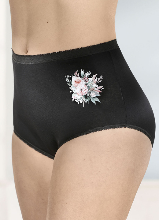Slip - brio lingerie vierpack slips met bloemenmotief, in Größe 038 bis 058, in Farbe SCHWARZ Ansicht 1