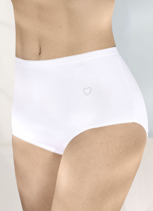 Slip - Verpakking van vier slips met een klein hartje met strass steentjes op de voorkant, in Größe 038 bis 056, in Farbe WIT Ansicht 1