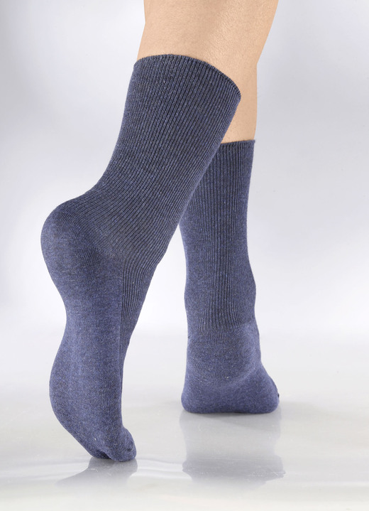 Kousen & panty's - Zespak sokken met drukvrije boorden, in Größe 1 (schoenmaat 35-38) bis 3 (Schoenm. 43-46), in Farbe 2X JEANSBLAU MEL., 2X INDIGOBLAU MEL., 2X MARINE Ansicht 1