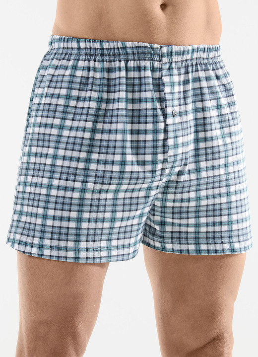 Onderbroeken - Vierpack boxershorts met knoopsluiting Onderbroeken - Vierpack boxershorts met knoopsluiting, in Größe 005 bis 016, in Farbe 2X PETROL-WEISS, 2X UNI SCHWARZ