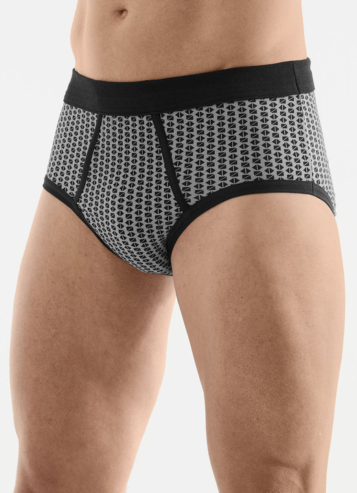 Onderbroeken - Verpakking van vier slips met zachte tailleband Onderbroeken - Verpakking van vier slips met zachte tailleband, in Größe 005 bis 011, in Farbe 2X GRAU-SCHWARZ, 2X SCHWARZ-GRAU