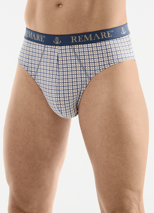 Onderbroeken - Verpakking van vijf slips met ruitjesmotief Onderbroeken - Verpakking van vijf slips met ruitjesmotief, in Größe 004 bis 010, in Farbe 3X WEISS-SAND-BLAU, 2X WEISS-SAND-SCHWARZ