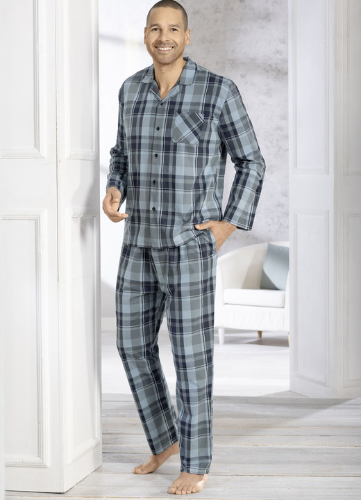 Pyjama's - Comte pyjama met doorknooptopje Pyjama's - Comte pyjama met doorknooptopje, in Größe 046 bis 060, in Farbe MINT-MARINE-BUNT