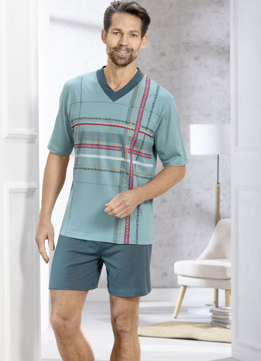Inspiratie - Shorty met V-hals en printmotief, in Größe 046 bis 062, in Farbe MUNT-PETROL-KLEURRIJK Ansicht 1