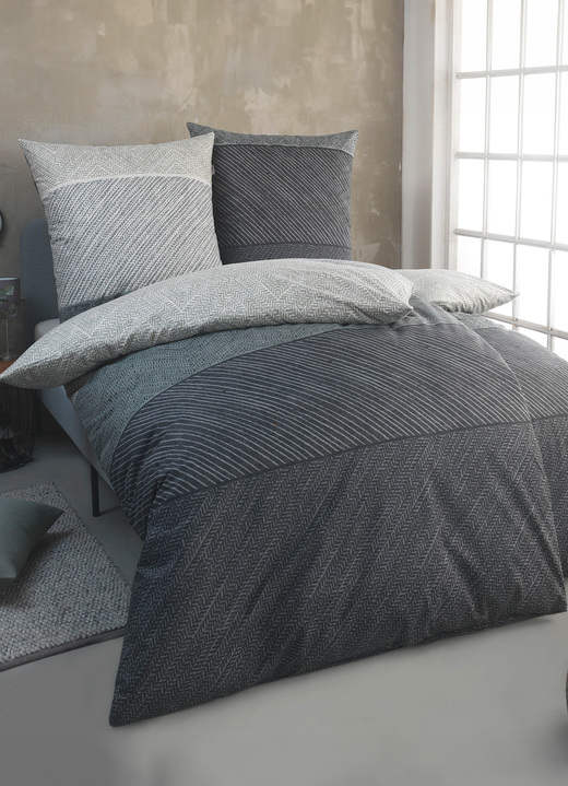 Beddengoed - Knuffelzachte katoenen beddengoedset, in Größe 112 (80/80 cm + 135/200 cm) bis 115 (80/80 cm + 155/220 cm), in Farbe GRÜN-GRAU Ansicht 1