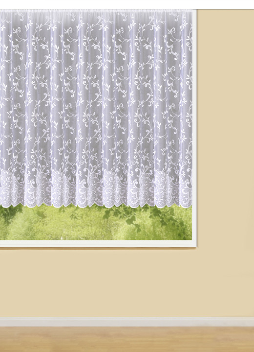 Klassiek - Mooi bloemengordijn, in Größe 140 (125 x 300 cm) bis 179 (175 x 450 cm), in Farbe WEISS Ansicht 1